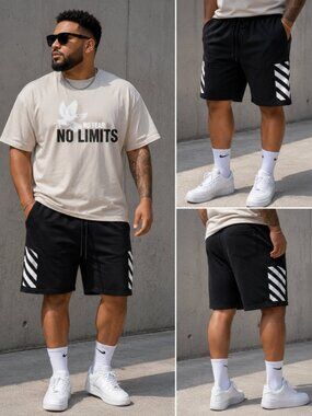 New Mens Stripe Jogger Shorts